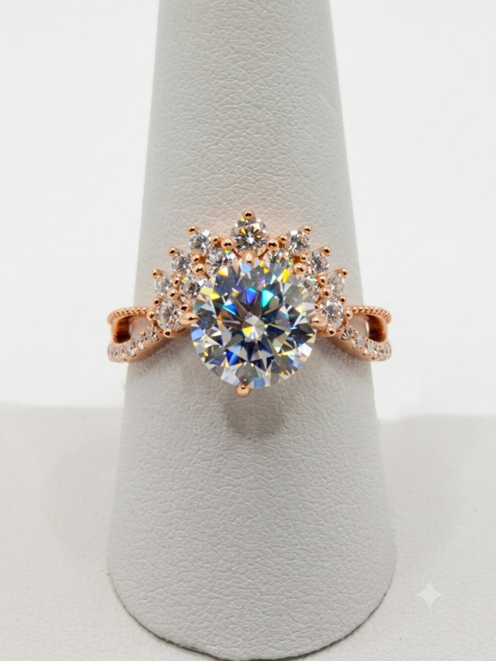 3.8 CTW Moissanite Tiara Crown Ring 18K Rose Gold Plated